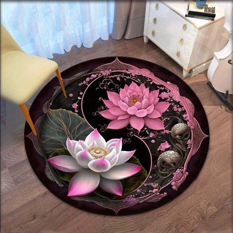 

Yin Yang Lotus Flannel Round Rug - Magic Pink Abstract Sun Decor for Living Room & Bedroom, Spiritual Home Gift 60cm