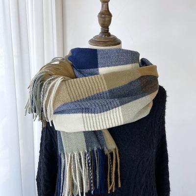 Rutig lång halsduk vinter varm kashmir kvinnor pashmina foulard bandana halsdukar kvinnliga lyxiga hijab tofssjal wraps