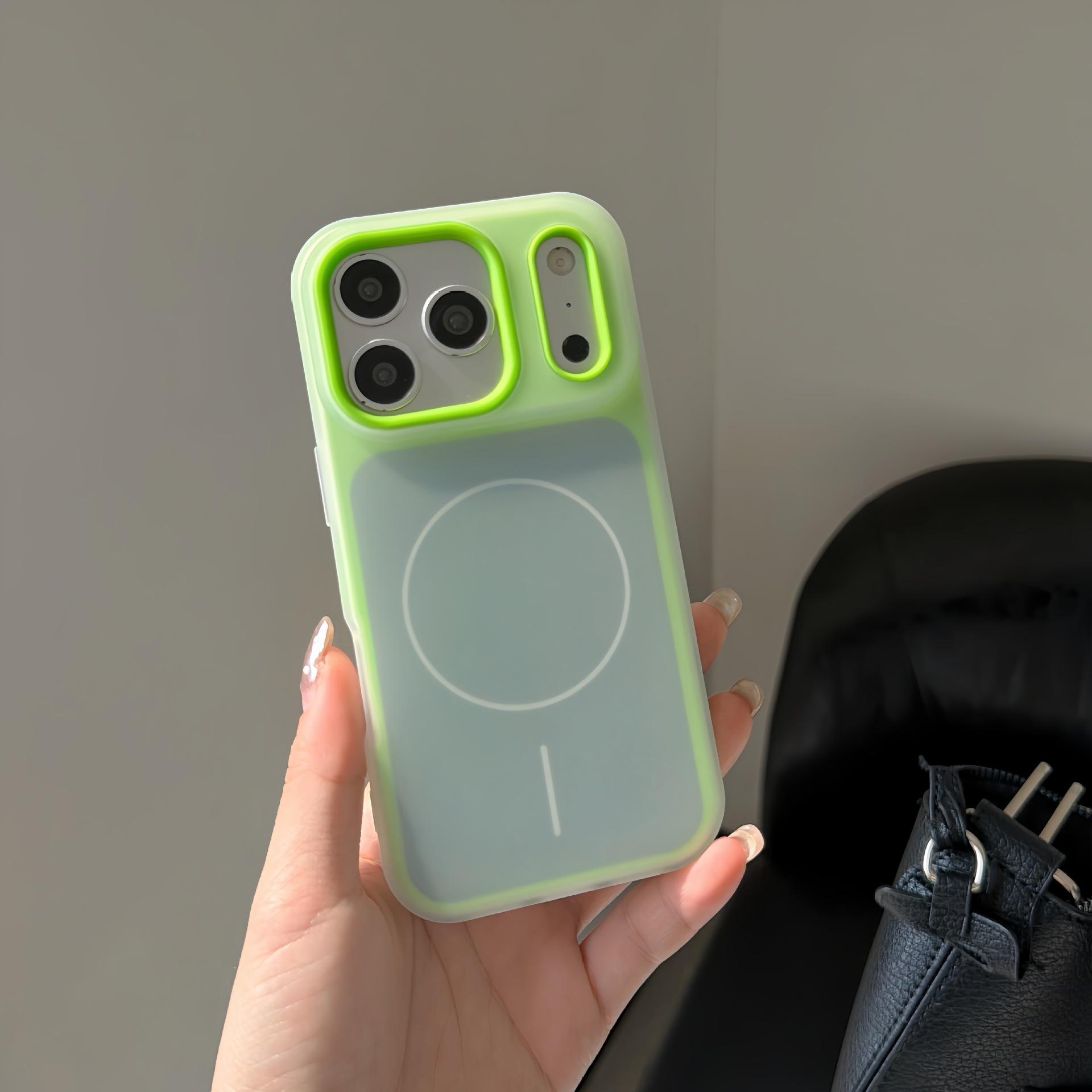 

Двухцветный магнитный чехол для iPhone 17 Pro Max с защитой от падений iPhone 16 Plus флуоресцентный зеленый