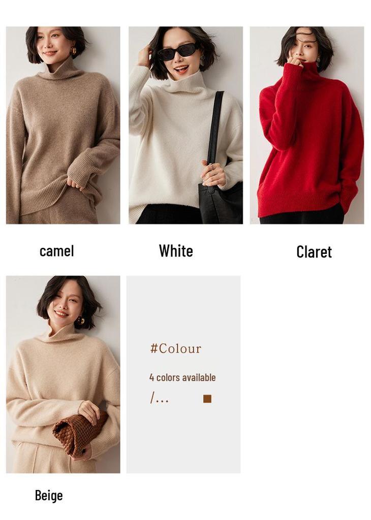 Cashmere Knit Loose Fit High Neck Sweater - Wang Fei Style, Thickened Autumn/Winter Pullover for Women