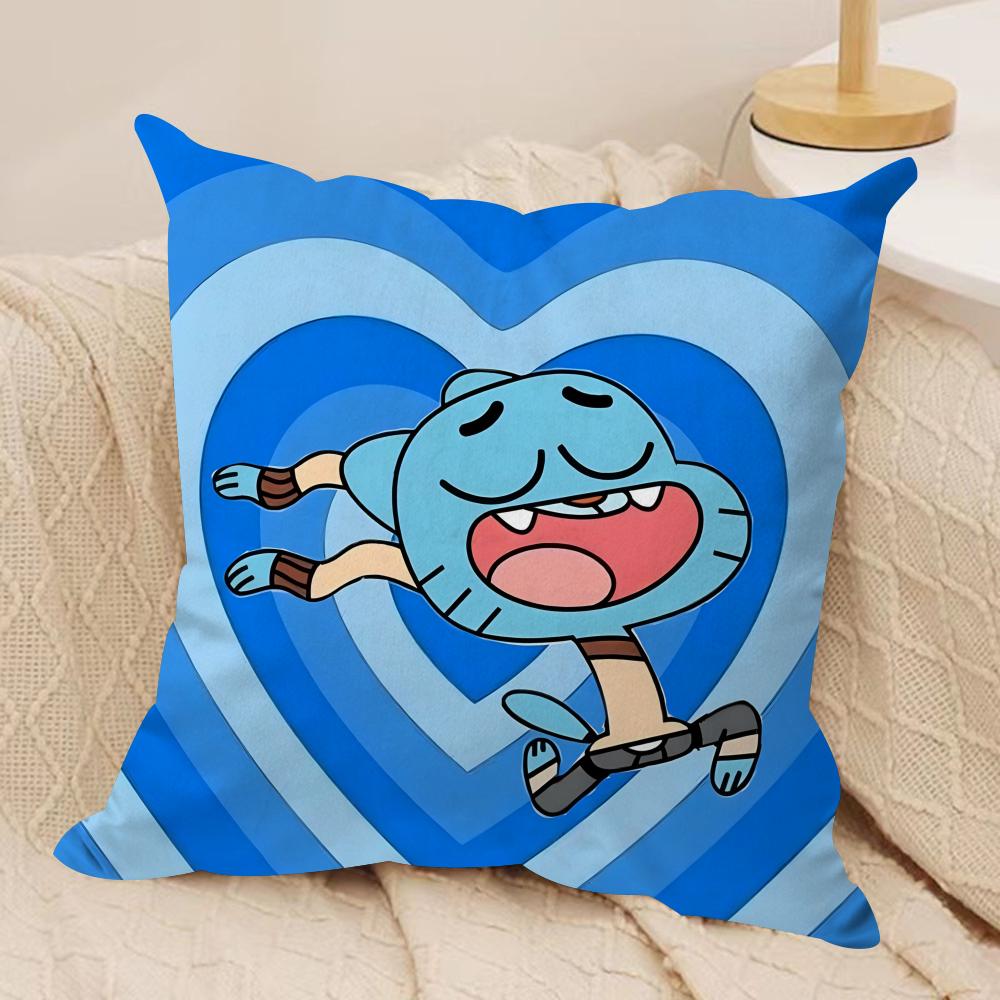 Animation Amazing World Gumball Cushion Cover Soft Plush Fabric DoubleSided Printed Sofa Cushion Cover for All Seasons Decor