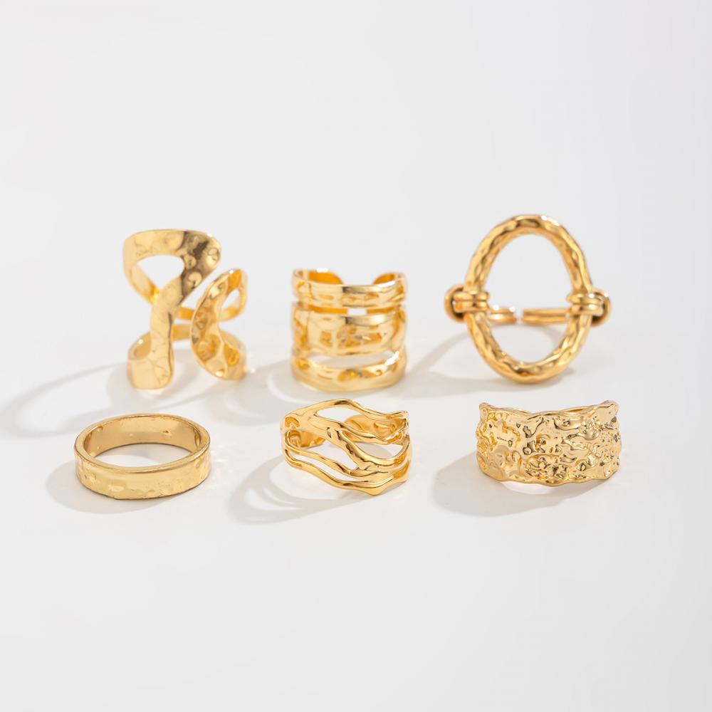 6Pcs/Set Boho Geometric Hollow Irregular Rings Set for Women Gold Silver Color Finger Rings Fashion Party Jewelry Accessories