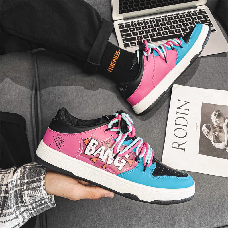 Nejnovější přírůstek Módní pánské nízké tenisky s potiskem písmen Hip-hopové kožené plátěné boty pro muže Šněrovací ploché boty Ležérní pánská obuv