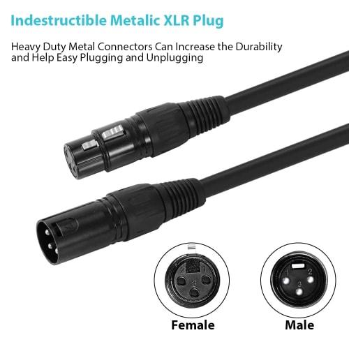 Juspins 1M/3.3ft XLR Cable DMX Stage Light Cable with 3-Pin XLR Male to Female Plug Black PVC Jack for Moving Head Lights, Spotlights, Par Lights, Mic