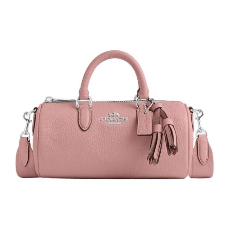 New COACH Lacey Pebbled Leather Boston Bag, Handbag, Shoulder Bag, Crossbody Bag Trumpets Women's Light Pink CJ571-SVLP
