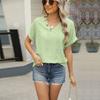 Spring and Summer New V-neck Jacquard Buttons Short-sleeved Women's T-shirt Loose Hollow Tops