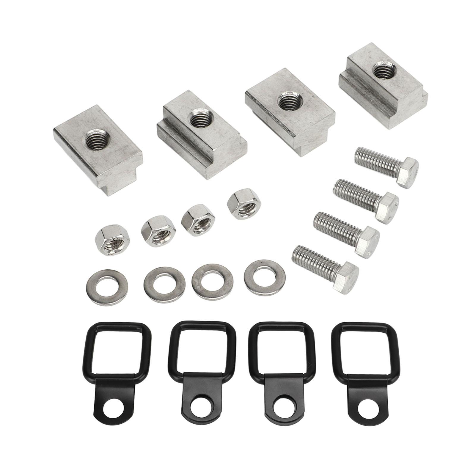 4 Sets Fastener Screws Nut Kit Bed Deck Rail T Slot Nuts Anchors D Rings Hex Head Bolts for Truck SUV Trailer