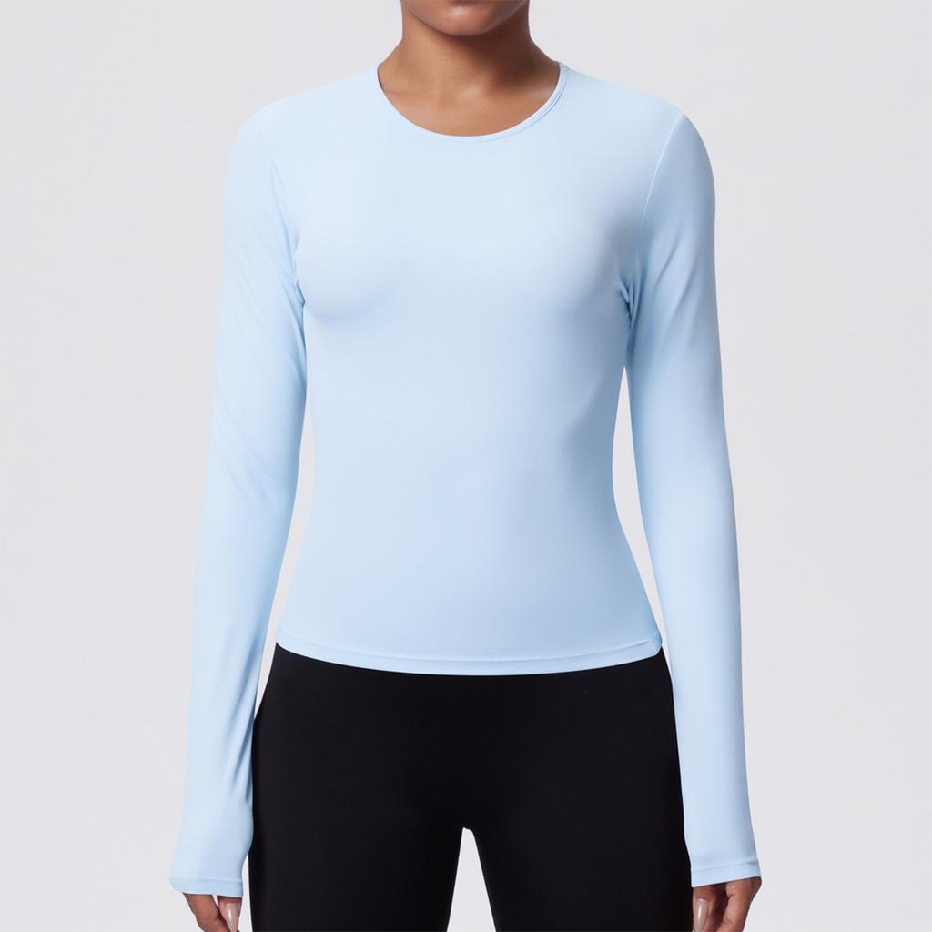 Women's Fashionable Color Slim Fit Long Sleeved Breathable Yoga Suit T-shirt Running Training Fitness Top