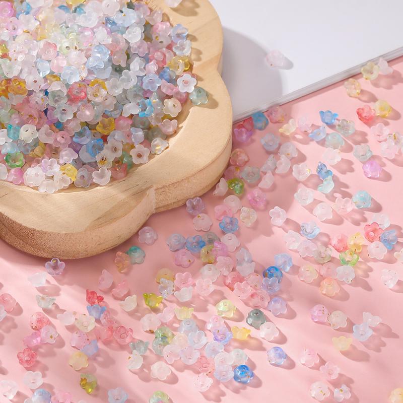 50Pcs/Lot Gradient Flower Acrylic Beads Bellflower Spacer Beads Caps For Diy Charms Bracelets Jewelry Making Findings Accessorie