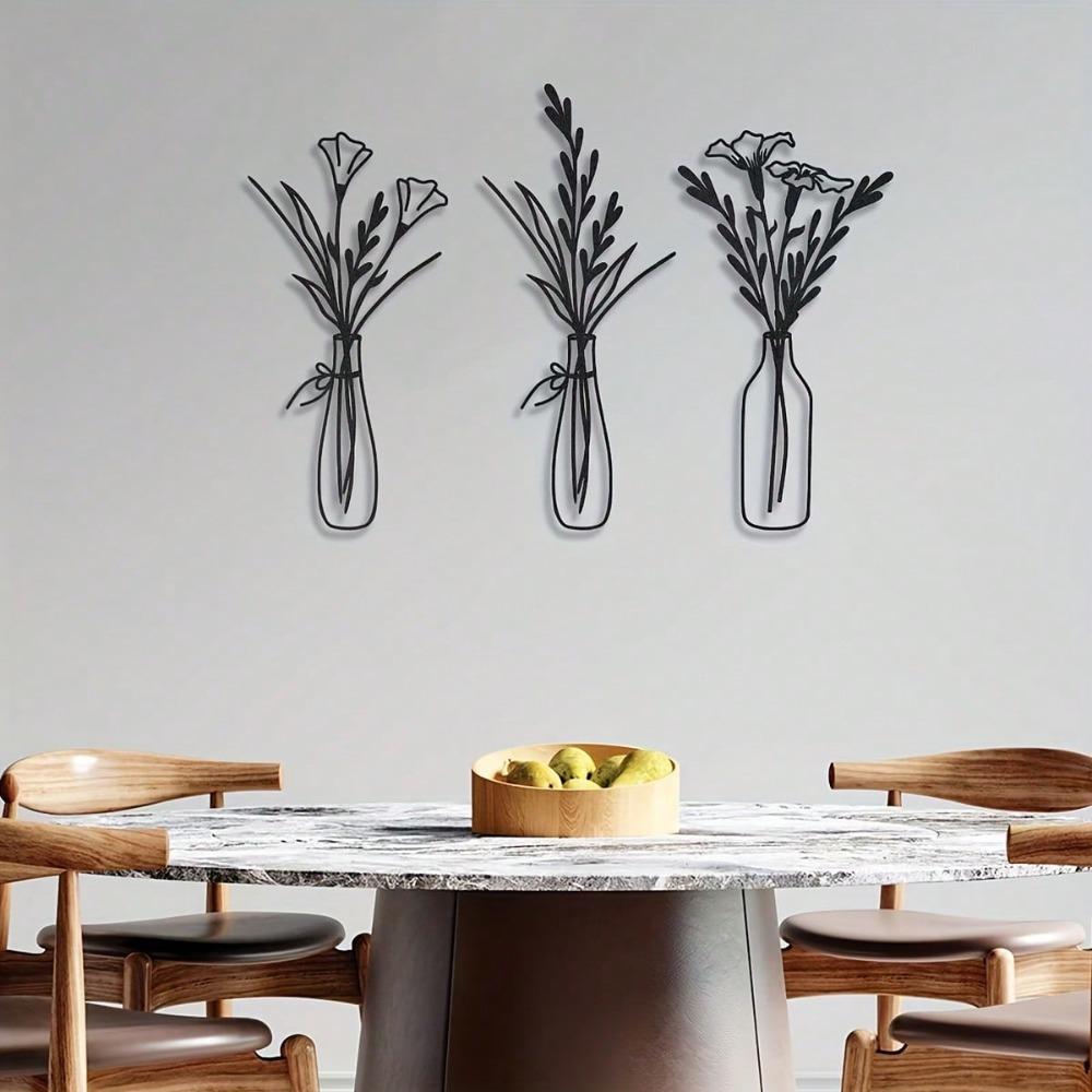 3 Piece Floral Metal Wall Art Minimalist Modern Home Decor