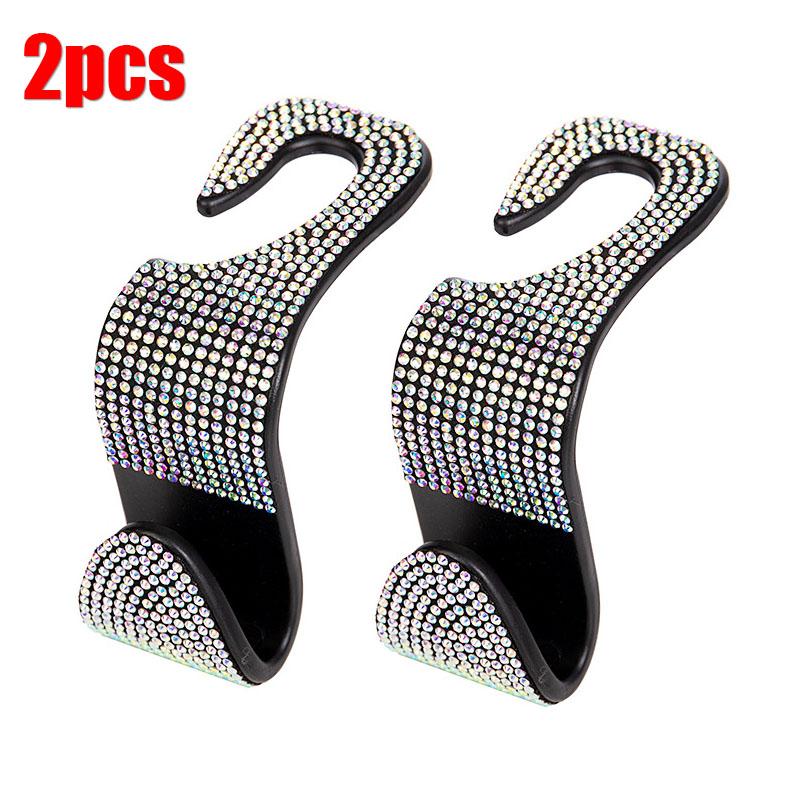 2Pcs  Car Seat Back Hook Bling Diamond Hanger Backseat Auto Back Universal Headrest  Storage Holder Car Interior Accessories