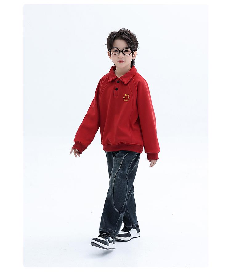 Boys' Red Fleece Hoodie - 2025 Autumn/Winter Zodiac Year of the Horse Outfit for Middle/Big Kids