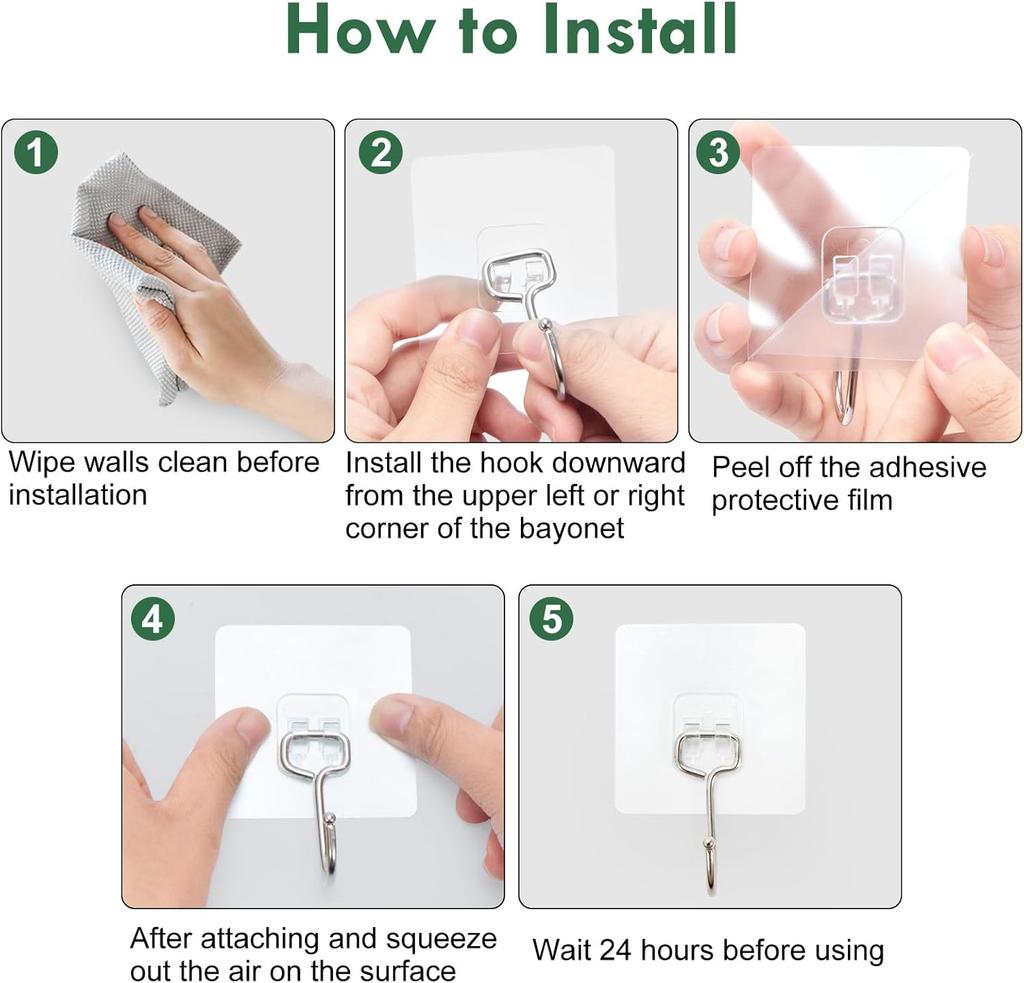 Big Size Hook Self-Adhesive PVC & Stainless Steel Transparent Multi-Purpose Wall Holder Door Rack Kitchen Storage Organizer Home