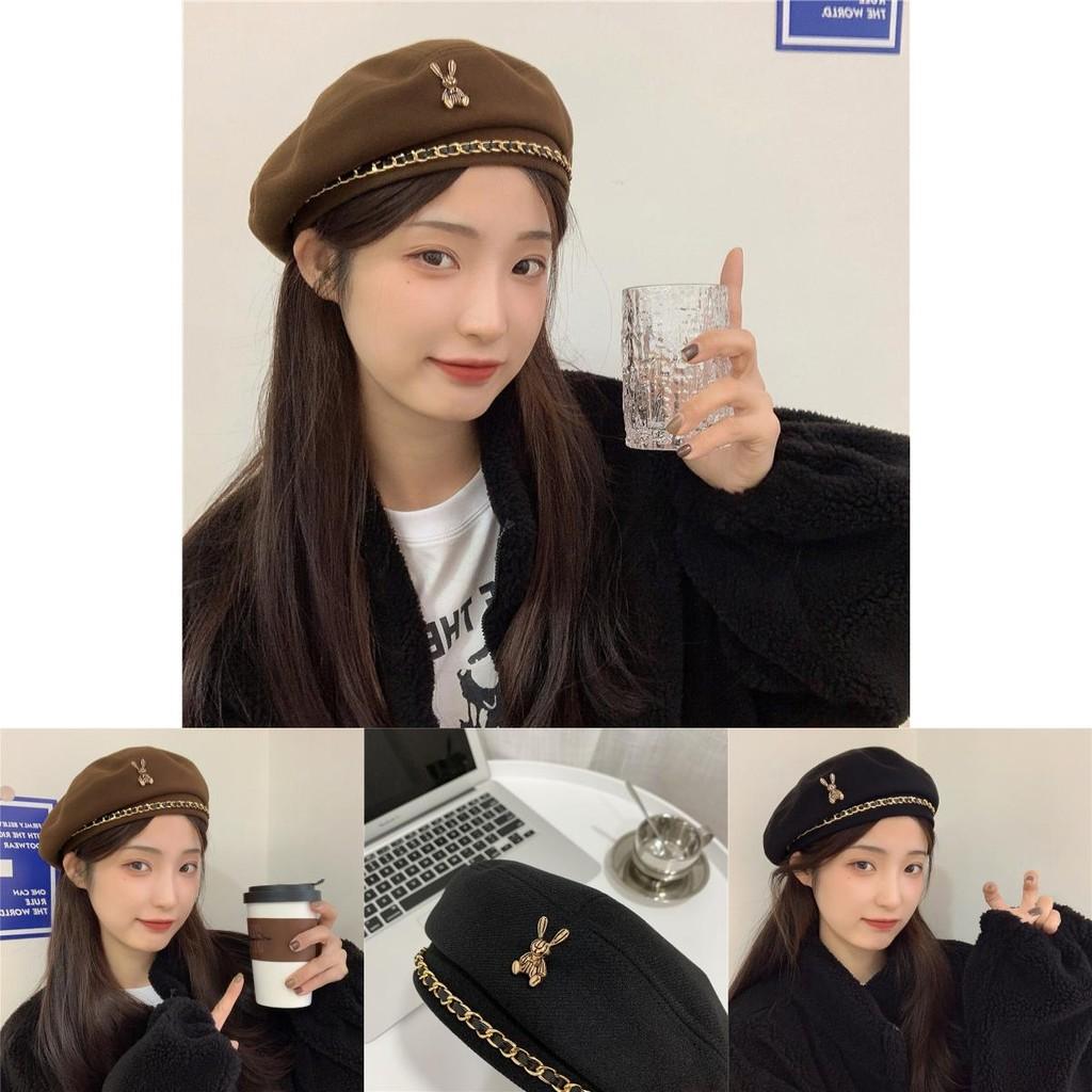 Vintage Fashionable Beret For Women Sweet Look With Chain Detail Autumn Winter
