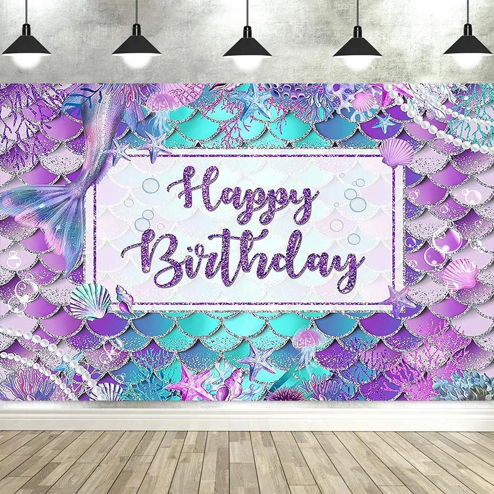 Mermaid Princess Theme Backdrop – Baby Girl'S Birthday Party Decor, Baby Shower Photography Banner & Props Supplies-Tapestry
