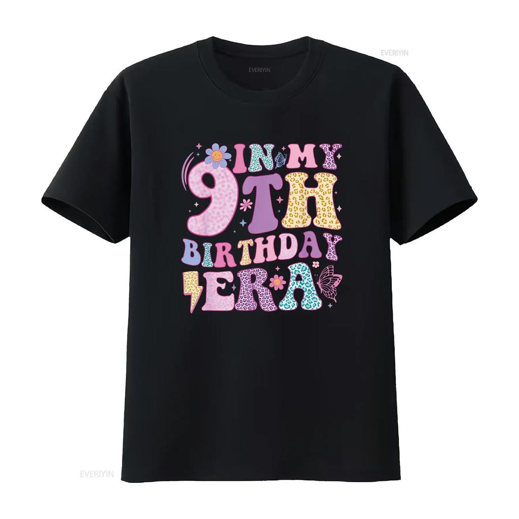 In My 9th Birthday Era Nine Bday 9 Year Old Girl T Shirt Vintage Washed Top For Everyday Wear Fashion Casual Homme Unisex