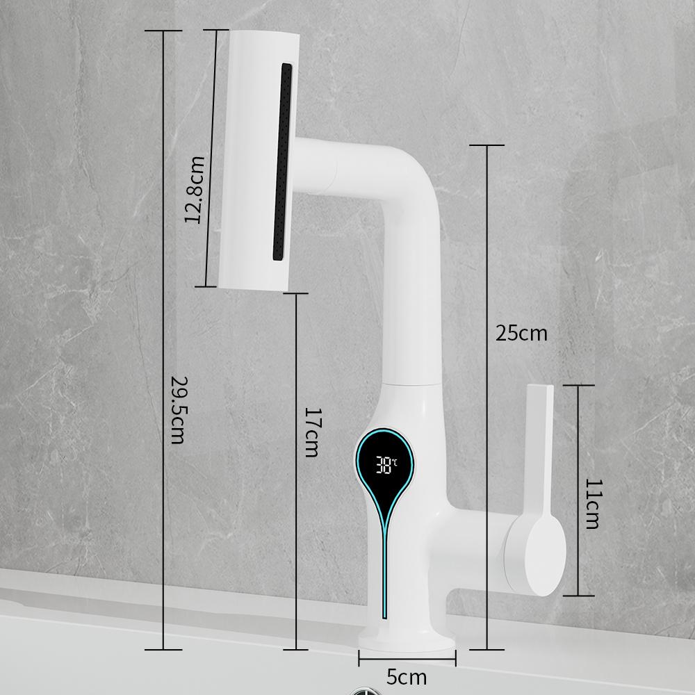 Waterfall Pull Out Kitchen Faucet Black Intelligent Digital Display Cold Hot Mixer Taps Rotatable Sink Lifting Basin Faucet