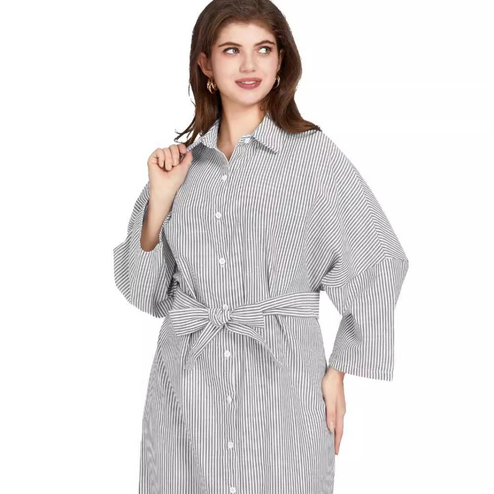Women's Striped Shirt Skirt Loose Dress