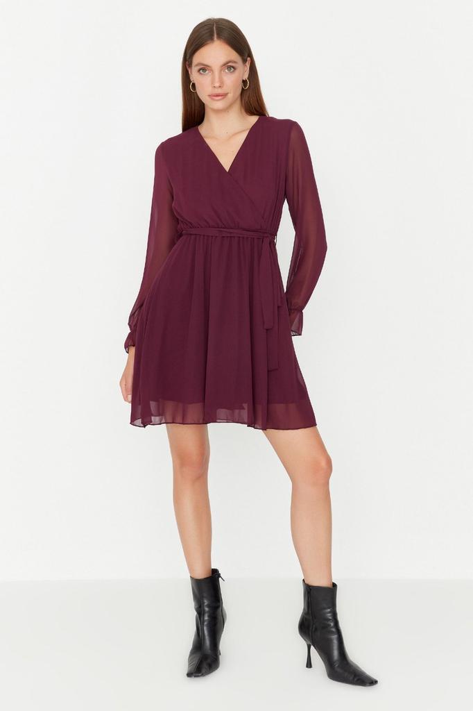 Women's Style Dress Black Belted Double Breasted Woven Dress