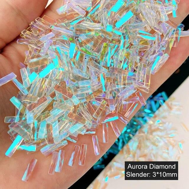 50 de bucăți în formă de unghii piese de strasuri Aurora iluzie cristal transparent picătură romb săgeată pietre colorate cu spate plat Pietre 3D pietre prețioase unghii decorare