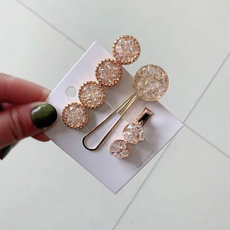 Korean Chic Round Pearl Flower Hair Pins Vintage Barrettes Hair Clips Set Crystal Metal Hair Accessories Hairgrip for Women