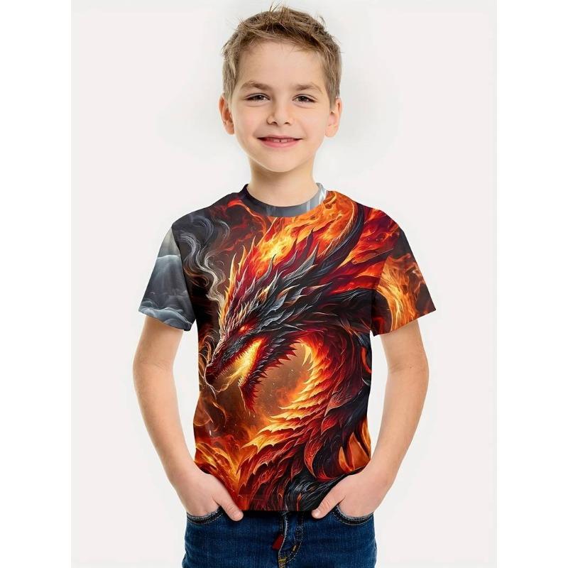 Kids T-Shirts Cool Dragon Series 3D Digital Printed T-shirt Summer Children's Short Sleeve Tee Shirt