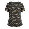 Women's Loose Short Sleeved Fashionable Halloween Print V-neck Buttonable Side Slit Top T-shirt
