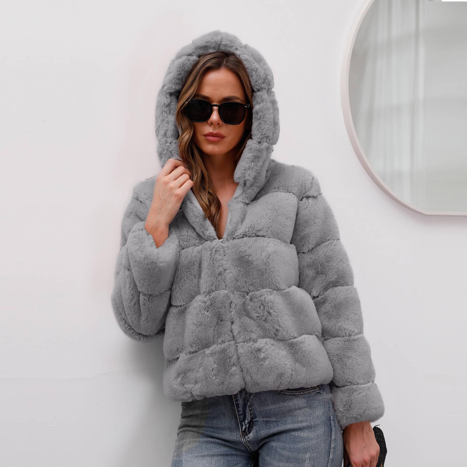 

Жіноча модна осінньо-зимова однотонна вільна тепла куртка з капюшоном XL