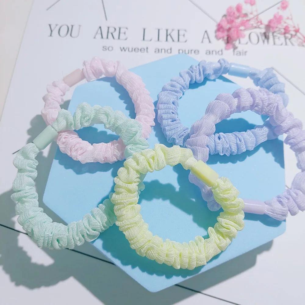 Candy Color Wrinkle Hair Band Korean High Elastic Silk Headband Ponytail Small Intestine Loop Cream Rubber Band