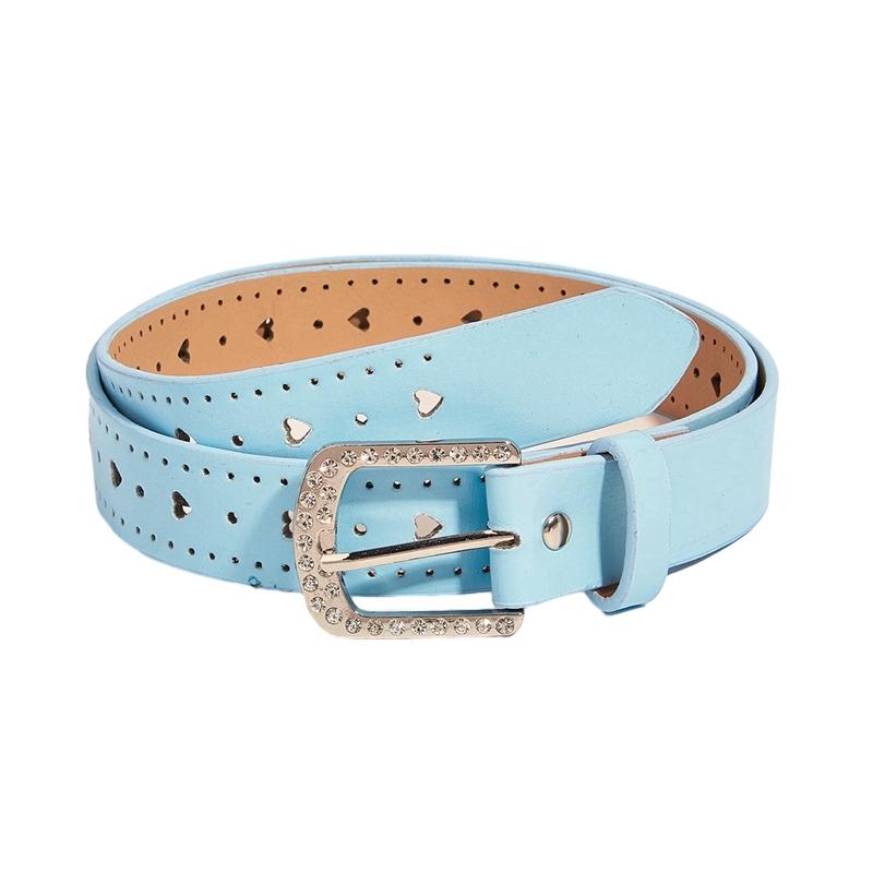 Women PU Leather Belt Heart Hole Decoration Solid Color Belt
