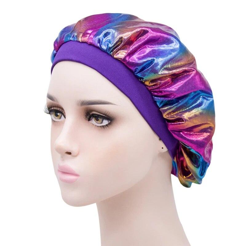 Laser Wide-brimmed Night Cap New Ladies High Elastic Hair Band Shower Cap European And American Fashion Turban Cap