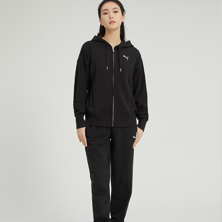 Puma Solid Color Zip-Up Hooded Casual Jacket Women Jackets Black 676654-01