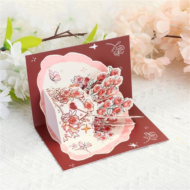 Unique Greeting Card Rose Flower Popup Cards Perfect Gift for Valentines Day