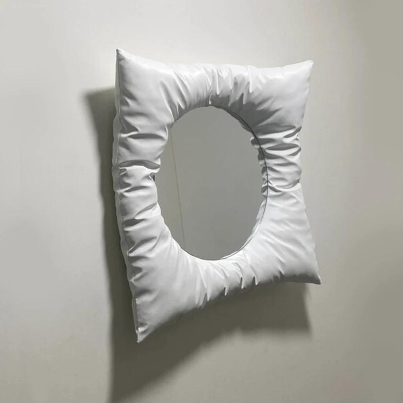 

Wall Mirror Modern Silver Pillow Mirror Creative Square Wall Mounted Mirrors Makeup Mirror Bathroom Home Bedroom Wall Decor белый