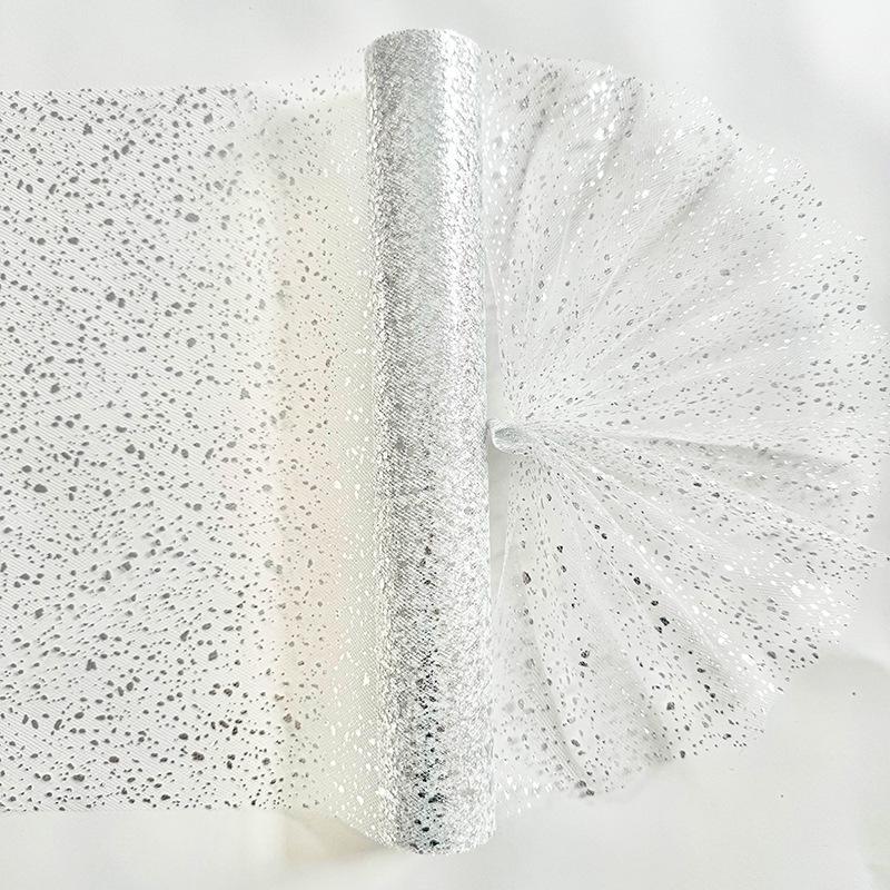 Gold Leaf Dot Table Runner: Glittering Mesh Decoration for Weddings and Christmas.