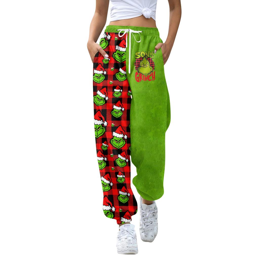 Women's Casual Fashion Christmas Print Sweatpants With Drawstring Waistband And Cuffed Legs