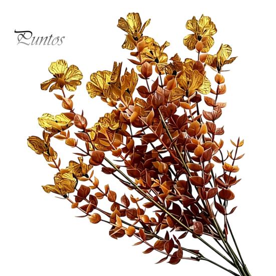 Decorative Plants for Office Desk Artificial Fall Flowers, Fake Eucalyptus Violet Silk Greenery Bouquet, Autumn Faux Floral Quirky Interior
