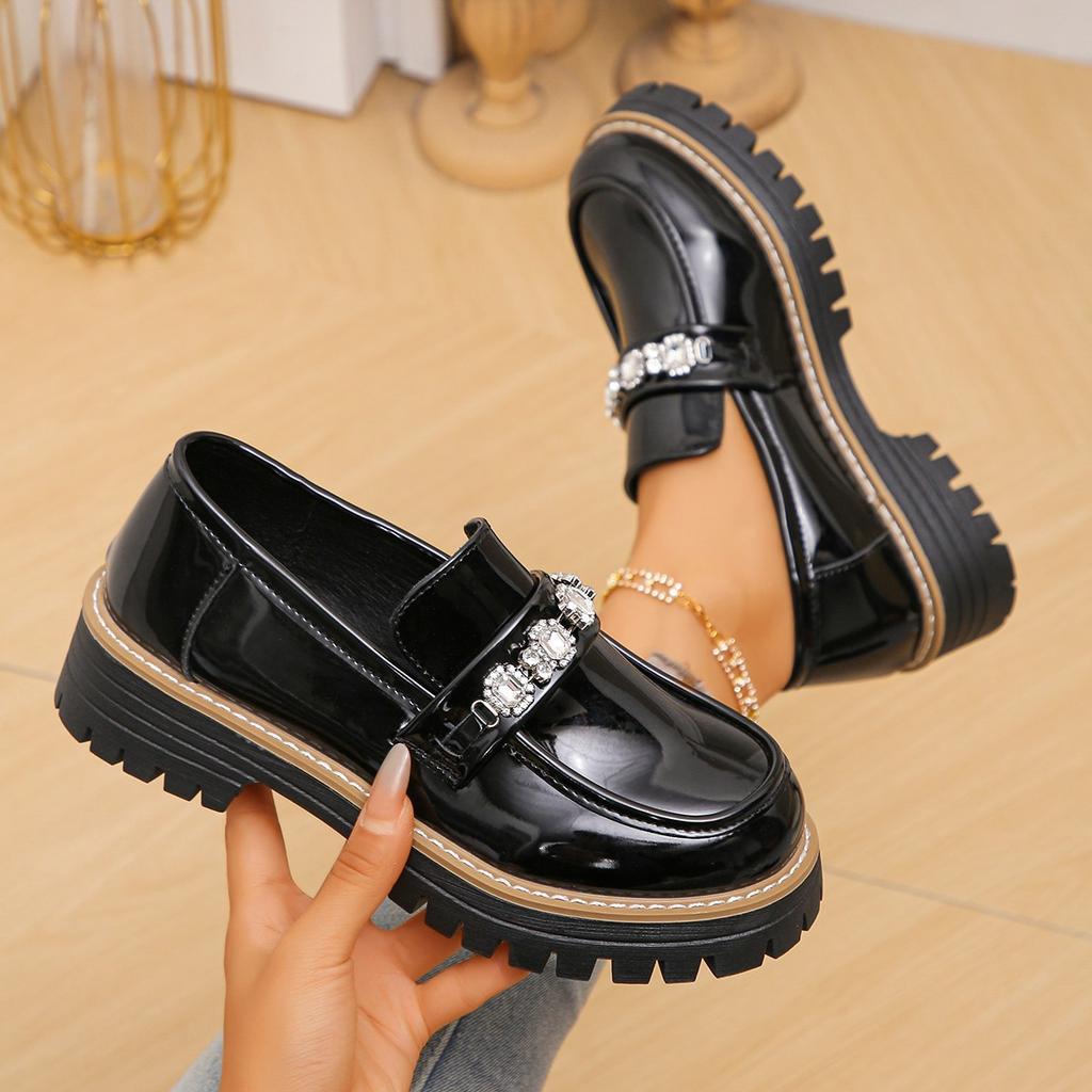 Women's Wide Width Pearl Decorated Loafers, Solid Color Fashion Oxford Shoes, European Style Dressy Casual Slip-Ons