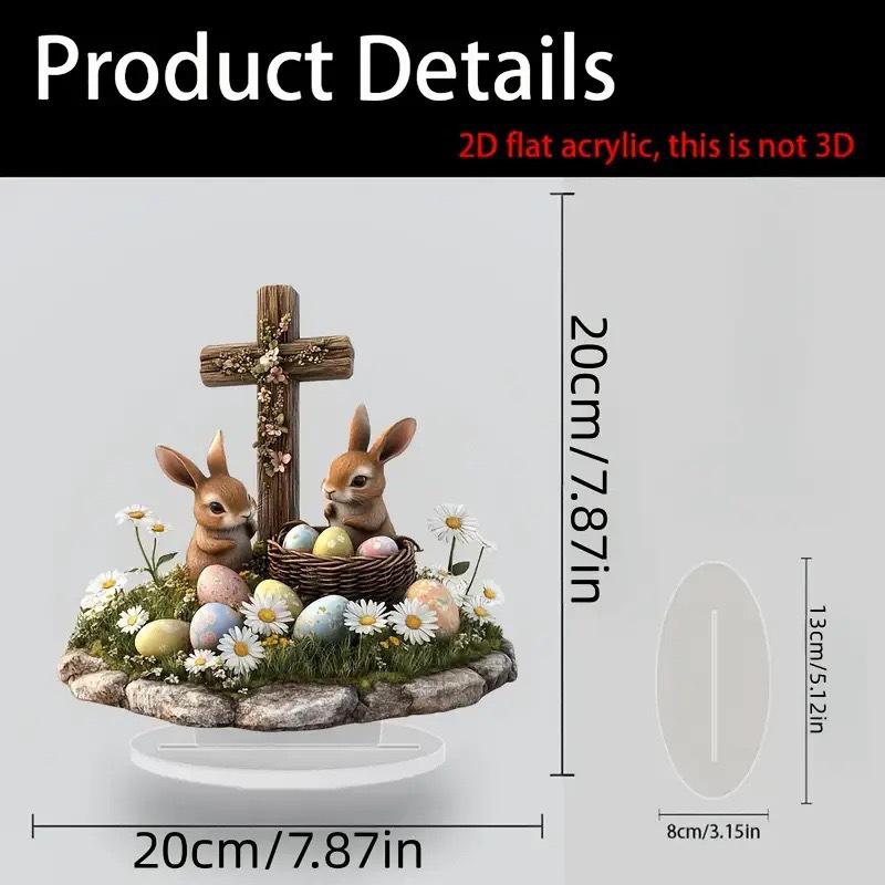 Easter Bunny Ornament Flat Acrylic Ornament Rabbit House Single Desktop Home Office Garden Ornament Yard Decoration Gift