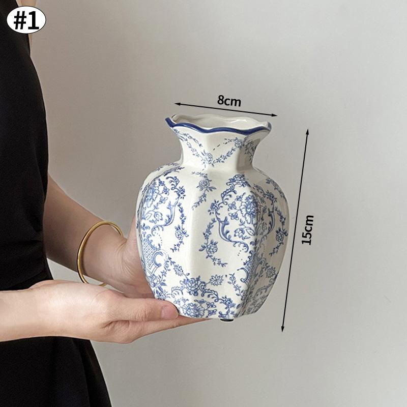 Antique Chinese Ceramic Vase Handmade Blue and White Porcelain Flower Vases for Home Office Bookshelf Cupboard Table Decor