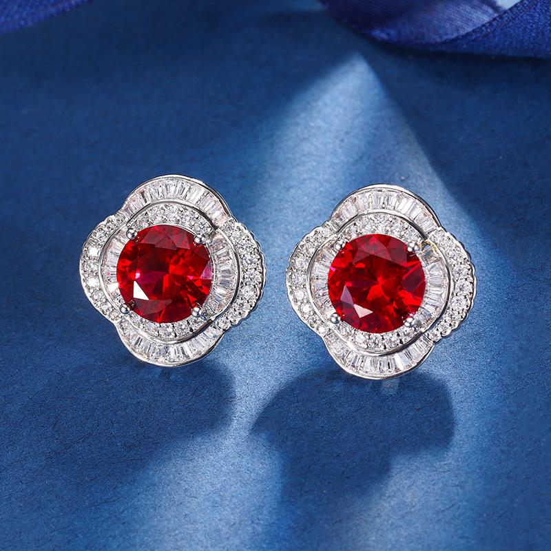 Autumn And Winter Jewelry Copper Bottom Gold-Plated Simulation Red Corundum Advanced Round Suit Female 20Mm16Mm