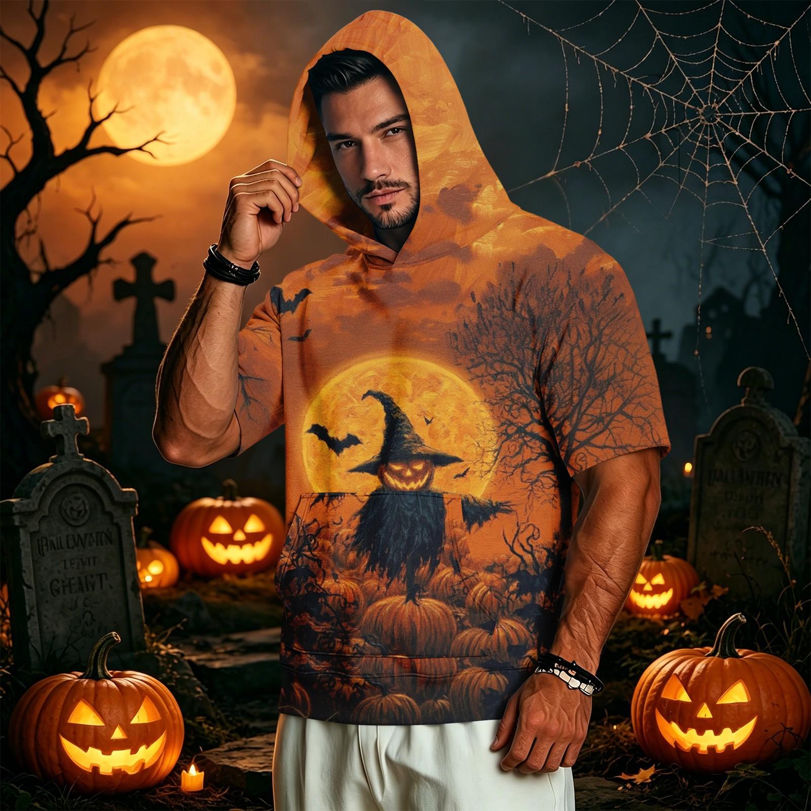Men s Retro Lightweight Hooded Short Sleeve Sweatshirt for Casual Everyday Wear S
