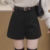 Women's Black Woolen High-Waisted Wide-Leg Shorts for Autumn/Winter 2023
