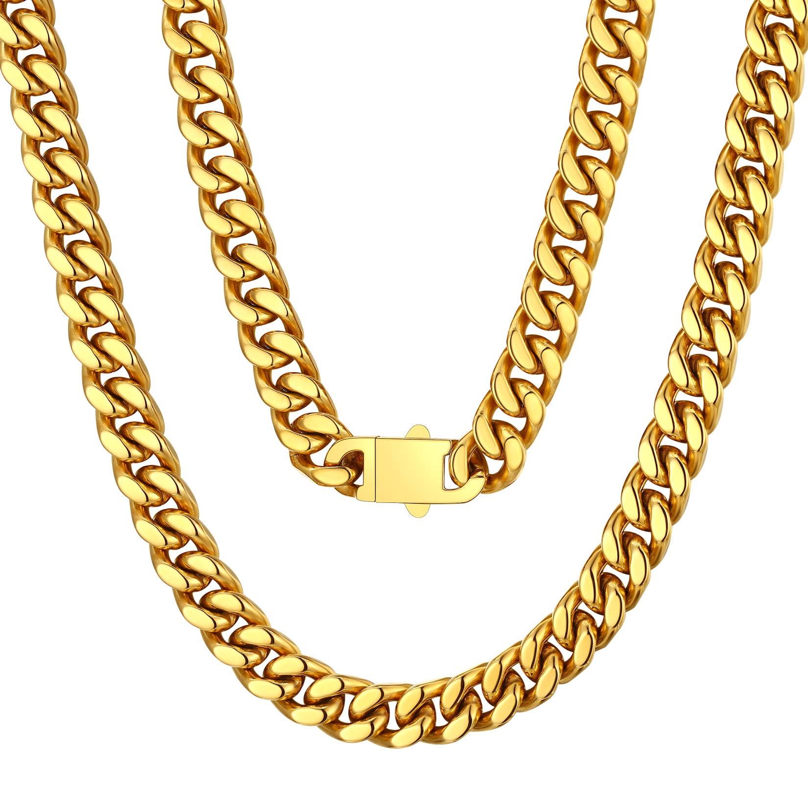 

ChainsPro Men s Curb Chain Necklace, Stainless Steel with 18K Gold Finish, 75cm Long, 9mm Thickness