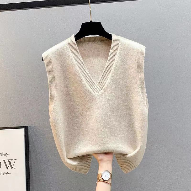 

Autumn and Winter Knitted Vest for Women with Folded Vest Sweater Korean Version Loose V-neck Top XL