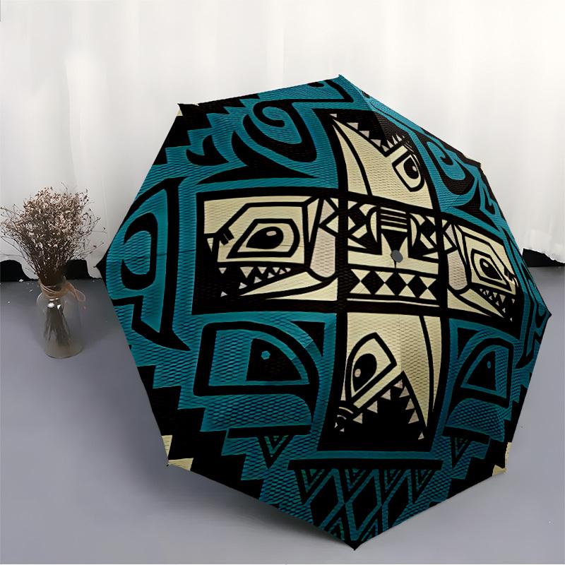 1pc Tribal Pattern Automatic Open/close, All-Season Portable Folding Umbrella, Travel, Everyday, Formal Events - Compact Luxury Parasol, Outdoor Acces