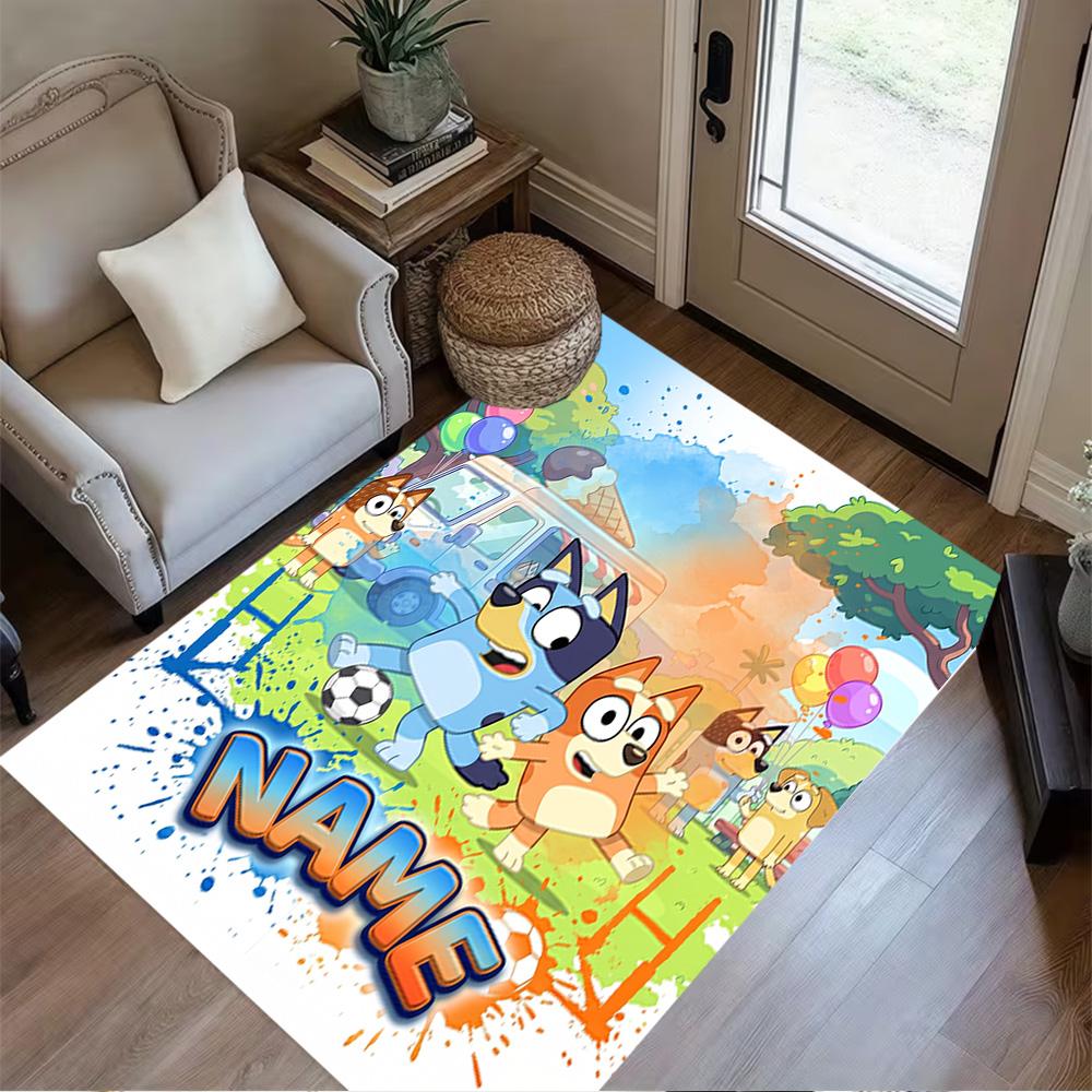 Soccer Fun Blue Heeler Customized Name Floor Mat Design for Bedrooms Playrooms Outdoor Dormitory Anti-slip Rug Anime Office Decor