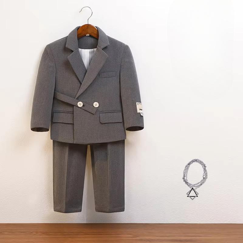 Boys Suit Fashion Design Handsome School Children's Clothes Set Casual Blazers Pants 2pcs Page Boy Wedding Performance Costumes