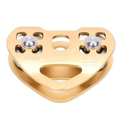 30KN Zipline Pulley Zip Line Dual Trolley for Cable Rope Climbing Hauling Backyard Zipline Mountaineering Rigging Gold