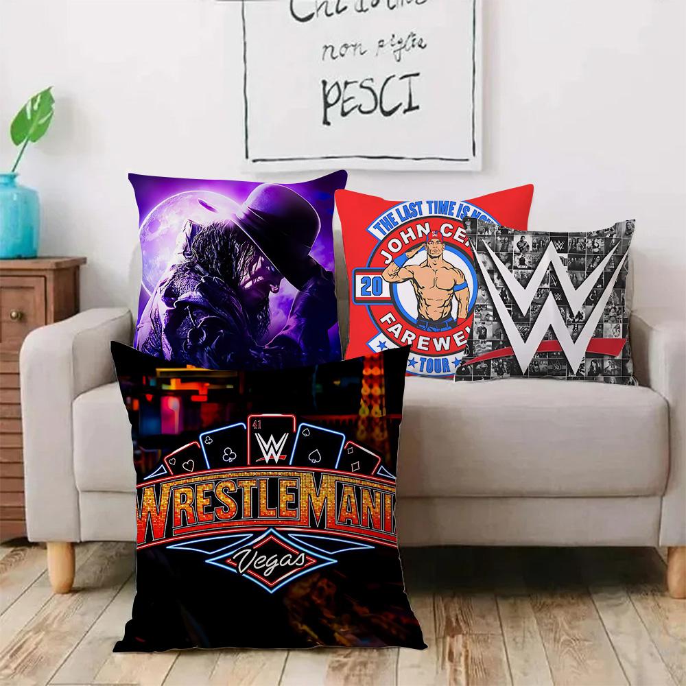 W-WWE LOGO W-WrestleMania Pillow Covers Cartoon Sofa Decorative Home Double-sided Printing Short Plush Cute Cushion Cover